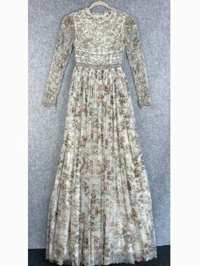 Needle & Thread Long Gown Dress Womens 0 Beaded Rhinestone Bodice Tulle Formal